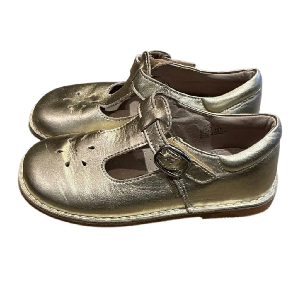 L'Amour Gold Classic Leather T-Strap Mary Jane Dress Shoe Little Girl Size 1 751